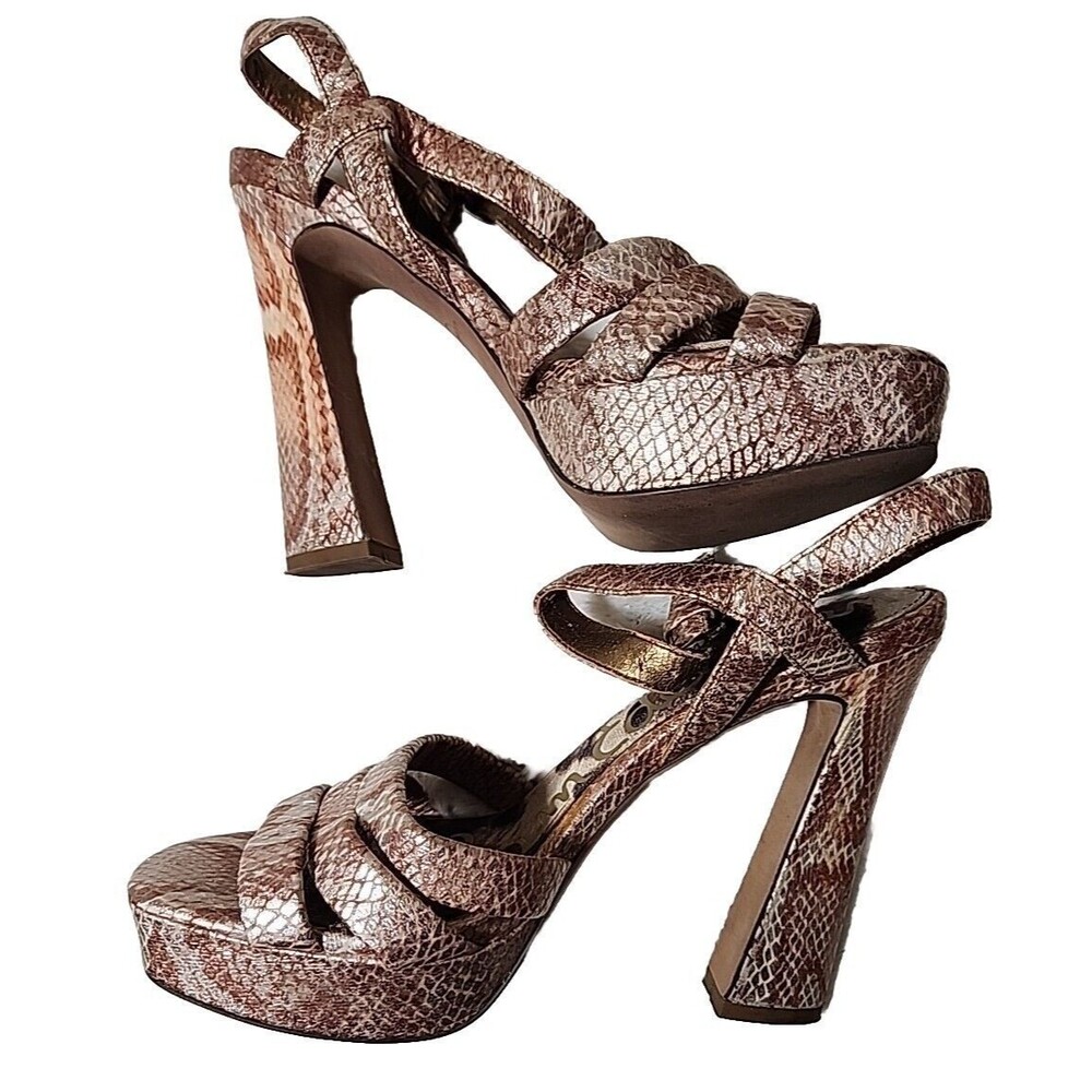 Sam Edelman Womens Shoes Strappy Platform Heels Sandals Snake Print Size 6.5‎